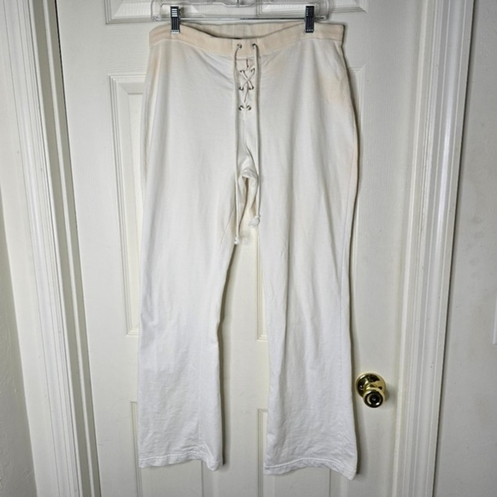 Argee vintage elastic‎ waist womens Lace-Up White ombre wide leg Pants M